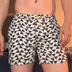 Men's Triangle Pattern Swim Trunks - Navy and White
